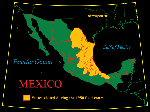Map of areas visited in Mexico
